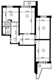 План трехкомнатной квартиры серии П-3 до перепланировки
