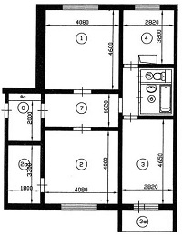 План трехкомнатной квартиры П30 до перепланировки