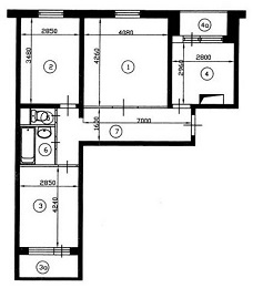 План трехкомнатной квартиры серии П-30 до перепланировки