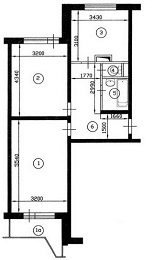 План двухкомнатной квартиры серии  П-44 до перепланироки