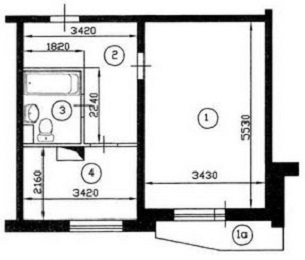 План однокомнатной квартиры серии П-44 до перепланировки