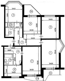 План трехкомнатной и однокомнатной квартиры серии П-44Т до перепланировки