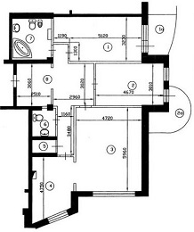 План трехкомнатной квартиры серии П-55 до перепланировки