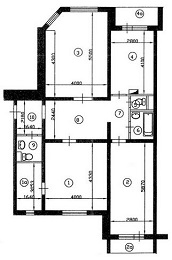 План трехкомнатной квартиры П-55М до перепланировки
