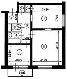 План двухкомнатной квартиры серии II-18 до перепланировки
