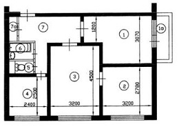 План трехкомнатной квартиры серии II-49 до перепланировки