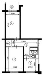 План двухкомнатной квартиры серии II-49 до перепланировки