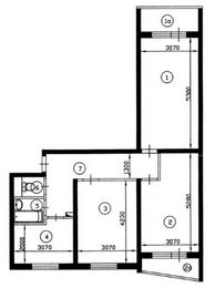 План трехкомнатной квартиры серии II-57 до перепланировки