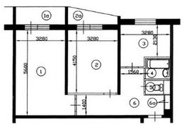 План двухкомнатной квартиры II-57 до перепланировки