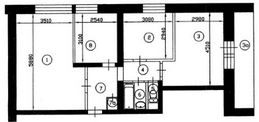 План трехкомнатной квартиры серии II-68 до перепланировки
