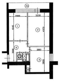 План двухкомнатной квартиры II-68 до перепланировки