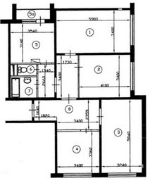 План четырехкомнатной квартиры серии КОПЭ до перепланировки