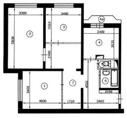 План трехкомнатной квартиры серии КОПЭ до перепланировки