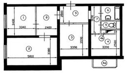 План трехкомнатной квартиры серии КОПЭ до перепланировки