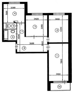 План трехкомнатной квартиры серии КОПЭ до перепланировки