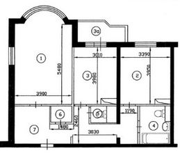 План двухкомнатной квартиры серии дома И-155 до перепланировки