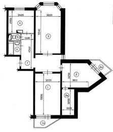 План трехкомнатной квартиры П-3М до перепланировки